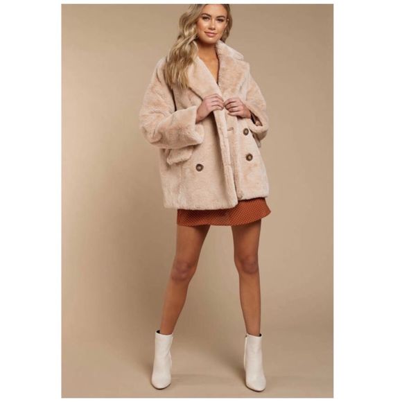 𝅺FREE People Kate Faux Fur Coat Jacket In Apricot - Picture 12 of 15